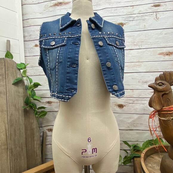 RTB Real Tough Babe Embroidered Denim Vest MEDIUM Embellished Bitchism - Picture 8 of 10